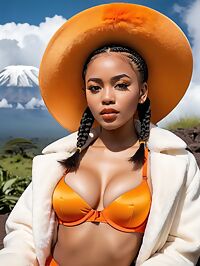 Caribbean girl stands out in the afternoon sun atop Mount Kilimanjaro