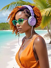 A statuesque Kenyan woman with purple hair strolls through Wild Cow Run